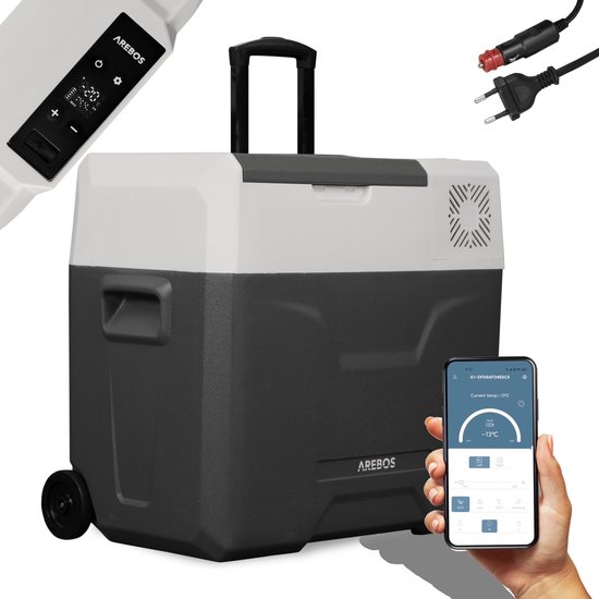 AREBOS Compressor Koelbox - Koelbox Elektrisch 12V 230 Volt - Koelbox Auto - 47L - Temperatuurregeling via APP of LCD-touchscreen - met wielen van Merkloos