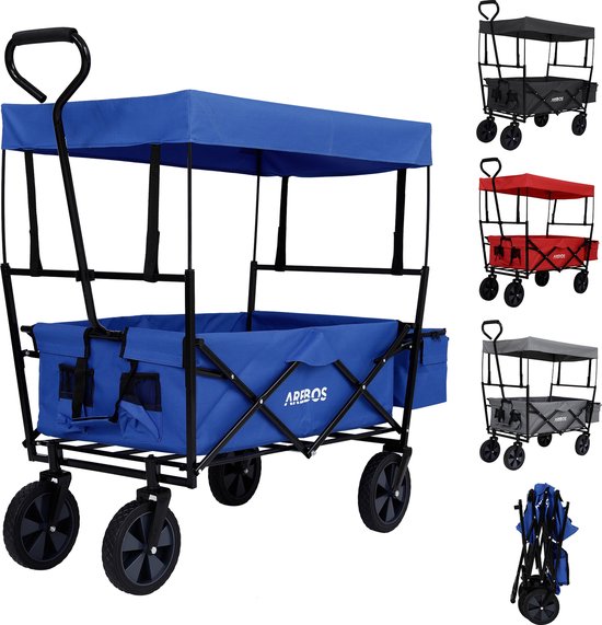 AREBOS ECO Bolderkar Opvouwbare - Bolderkar Luchtbanden - met Dak - Strandkar - Blauw van AREBOS