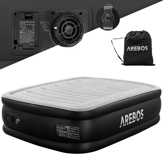 AREBOS Luchtbed - Luchtbed 2 persoons - Luchtbed met ingebouwde pomp - Incl. Draagtas en Reparatiekit - 203 × 152,5 × 51 van AREBOS