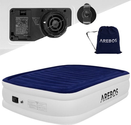 AREBOS Luchtbed - Luchtbed 2 persoons - Luchtbed met ingebouwde pomp - Incl. Draagtas en Reparatiekit - 203 × 152,5 × 51 van AREBOS