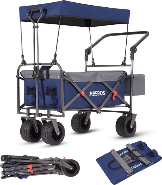 AREBOS Luxe Bolderkar Opvouwbare - Bolderkar Luchtbanden - XXL Tas - Blauw/Grijs van AREBOS