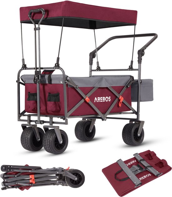 AREBOS Luxe Bolderkar Opvouwbare - Bolderkar Luchtbanden - XXL Tas - Rood/Grijs van AREBOS