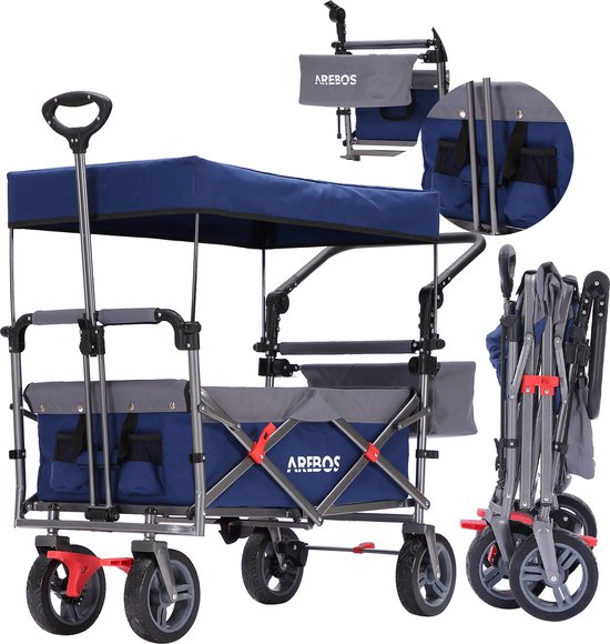 AREBOS Premium Bolderkar Opvouwbaar - Bolderkar - 100 kg - met Dak Blauw/ Grijs van AREBOS