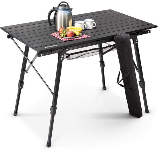 Arebos roltafel camping klaptafel 90 x 51,5 cm - aluminium - zwart van Merkloos