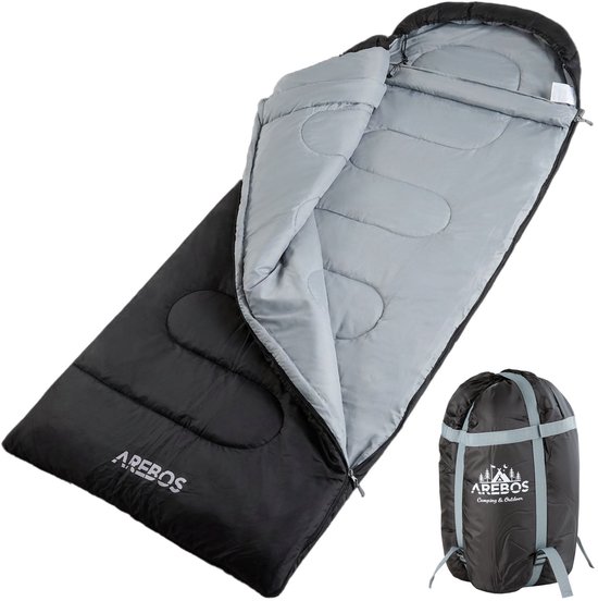 AREBOS Slaapzak 220 x 83 cm 5-25°C Lichtgewicht Camping Outdoor Reizen Zwart