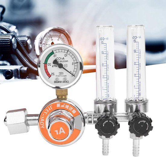 Argon Drukregelaar - Gasregelaar Manometer - Lassen Controleren - Dubbele Buizen Ontwerp - 0-25MPa Meetbereik - Zilverkleurig