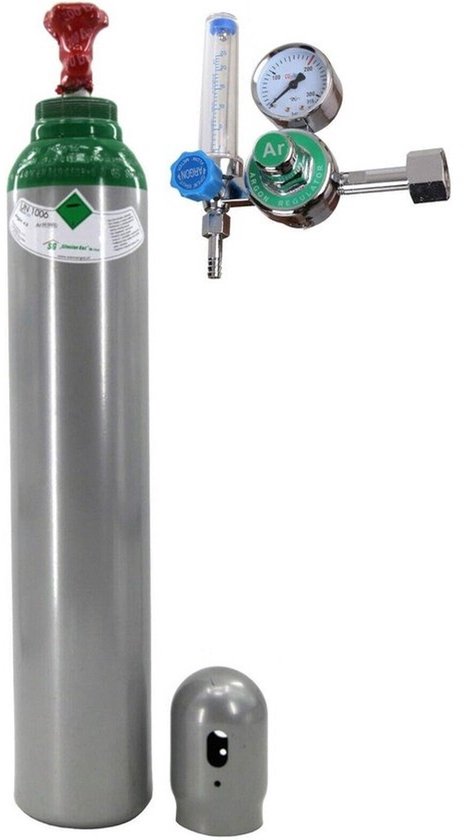 Argon gasfles 8 liter 200 bar - inclusief gasregelaar met rotameter