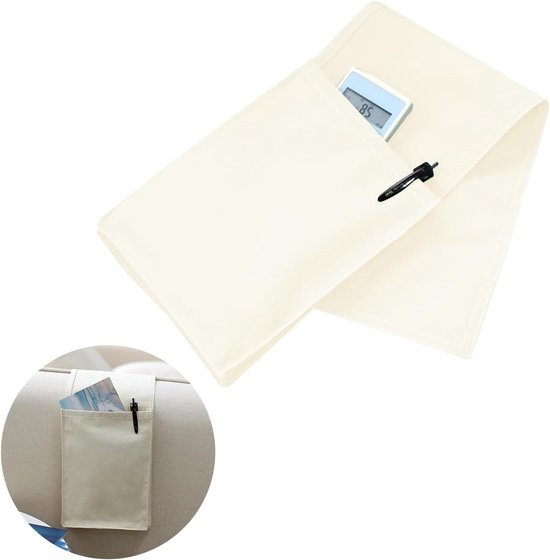 Armleuning-organizer voor bank, stoel, bed, opbergtas, voor het opbergen van afstandsbedieningen, mobiele telefoons en pennen, wit