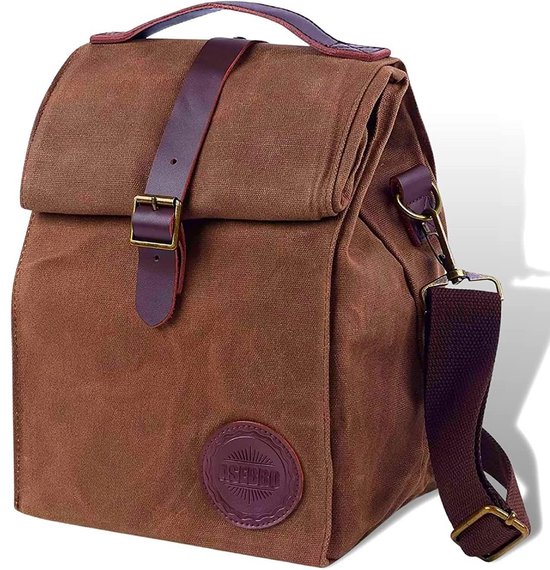 ASEBBO Geïsoleerde Gewaxte Canvas Lunchtas – 10L (2,6 Gal) Thermische Lunch Tote met Verstelbare 150 cm (59 inch) Band, Stevige Herbruikbare Werk Lunchtas voor Mannen & Vrouwen, Waterbestendig, 4+ Uur Isolatie van Merkloos