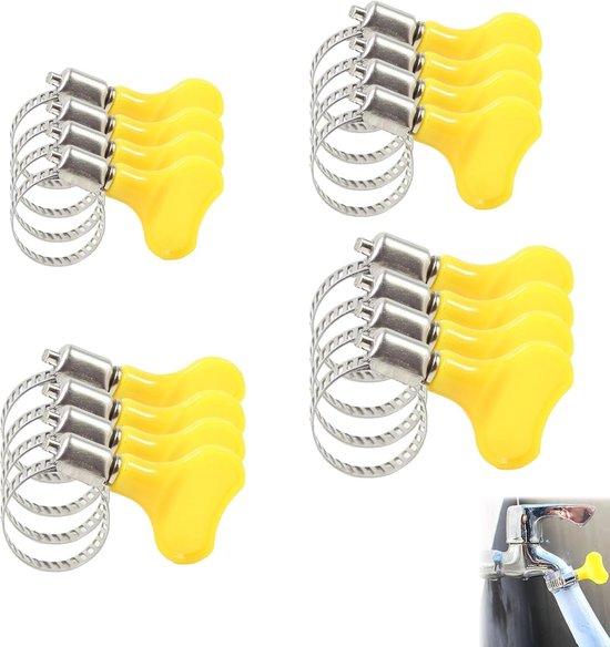 Assortiment van 16 Verstelbare Slangklemmen met PVC Handvat, Rvs, Roestvrij, Gereedschapsloze Draaigreep, Sterk en Glad Ontwerp