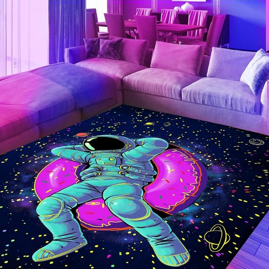 Astronauten Tapijt - Glow in the dark vloerkleed - Kinderkamer decoratie - UV reactief ontwerp - 120 x 180 cm