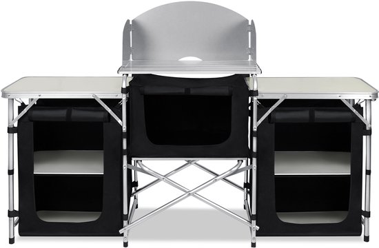 Aufun Campingkeuken Campingkast 174x46x110cm - Opvouwbare Buitenkeuken voor Kamperen - met 5 Opbergvakken en Eeen Aanrechtblad - Inclusief Draagtas