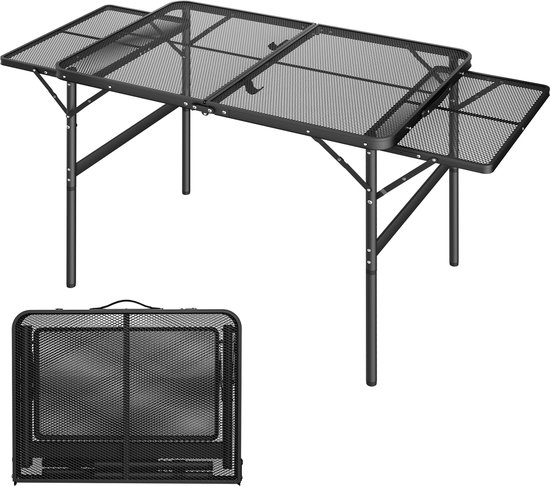 Aufun draagbare campingtafel, inklapbare multifunctionele tafel 90 x 60 x 39 cm, 2-voudig in hoogte verstelbaar, grilltafel met metalen roosterblad, opvouwbare tuintafel, bijzettafel voor strand en picknick