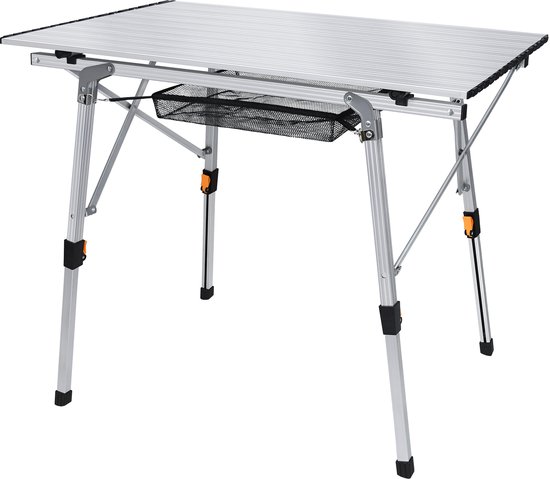 Aufun Kampeertafel Klaptafel 90x52x45cm - Opvouwbare Tafel met Aluminium Frame - Voor Kamperen en Balkon - Zilver