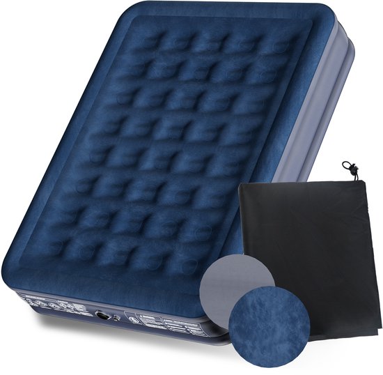 Aufun luchtmatras 2-persoons, opblaasmatras met ingebouwde pomp, zelfopblazend binnen 3 minuten, behaalde bovenlaag, geschikt voor thuisgebruik, kamperen en logeerbed, afmetingen 200×150×38 cm