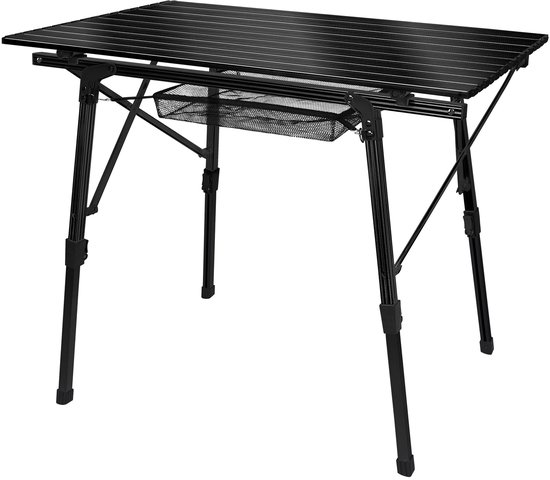 Aufun opvouwbare campingtafel, inklapbare tafel met aluminium frame, in hoogte verstelbaar, tuintafel en buffettafel, met draagtas, voor camping en balkon, 90 x 52 x 45 cm, zwart