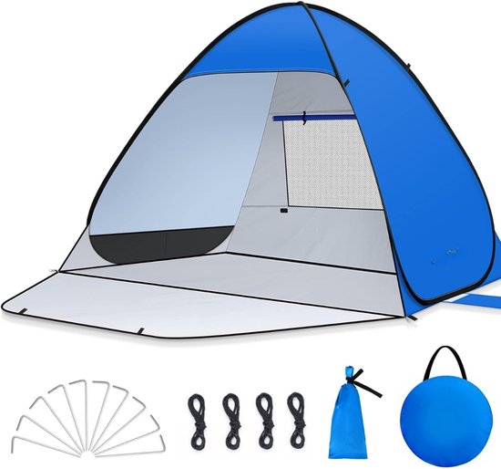 Aura® Strandtent uv Bescherming - Strandtent Baby Pop Up – Strandtentje Extra Licht – Zonbescherming - Blauw - 185cm x 140cm x 115cm; 1.8kg van Merkloos