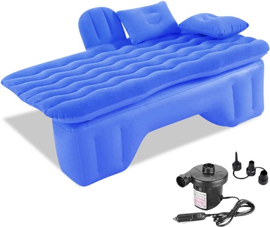Aurixi® Auto Matras - Auto Luchtbed - Opblaasbed Auto - met Pomp - Blauw - ‎135cm x 71cm x 26cm van Merkloos