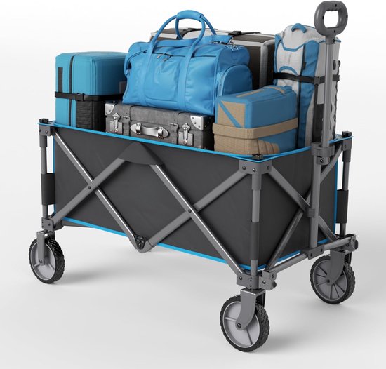 Aurixi® Bolderkar Opvouwbaar Luchtbanden – Bolderwagen Voor Alle Terreinen – Boodschappenwagen Met 100Kg Belastbaarheid – Strandkar Met Verstelbare Handgreep – Tuinkar –Blauw en Zwart - 89cm x 48cm x 30 cm van Aurixi