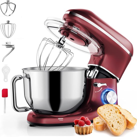 Aurixi® Deegmachine - Elektrische Deegmixer - Keukenmixer - 6.2L - Mixen en Mengen- Rood - 38cm x 24cm x 32cm van Aurixi