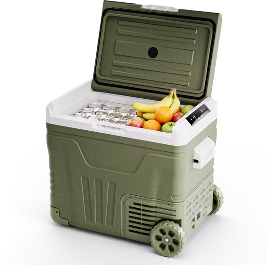 Auronic Compressor Koelbox Elektrisch 12V en 240 volt - Camping Koelkast - 50L - Met Wielen en Hendel - Frigobox - Groen van Merkloos