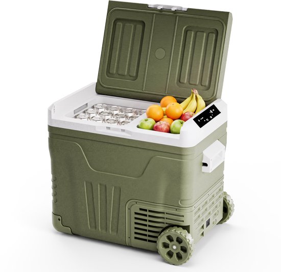 Auronic Compressor Koelbox Elektrisch 12V en 240 volt - Dual Zone - 45L - Met Wielen en Hendel- Groen van Merkloos