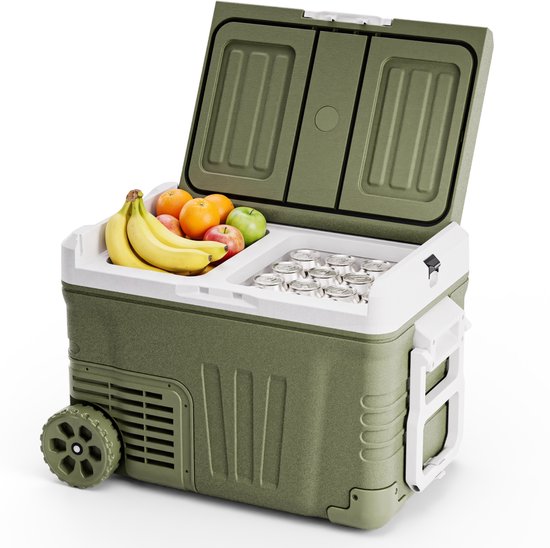 Auronic Elektrische Koelbox - Compressor - 2 Zones - 33L - 12/24V en 240V - Koelen en Vriezen - Camping Koelkast - Frigobox Auto - Met Wielen en Hendel - Groen van Auronic