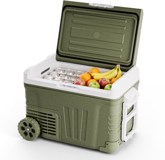 Auronic Elektrische Koelbox - Compressor - 35L - 12V en 240 volt - Camping Koelkast - Frigobox Auto - Met Wielen en Hendel - Groen