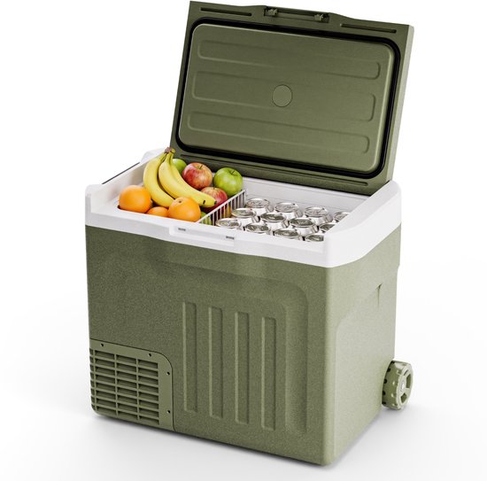 Auronic Elektrische Koelbox - Compressor - 40L - 12V en 240 volt - Camping Koelkast - Frigobox Auto - Met Wielen en Hendel - Groen