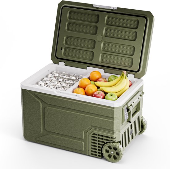 Auronic Elektrische Koelbox - Compressor - 64L - 12V en 240 volt - Camping Koelkast - Frigobox Auto - Met Wielen en Hendel - Groen
