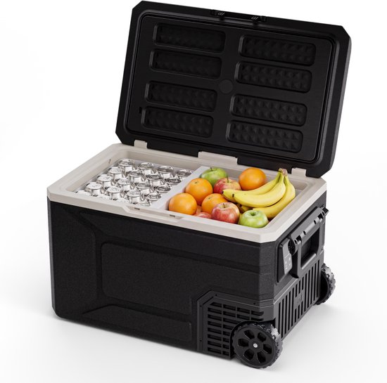 Auronic Elektrische Koelbox - Compressor - 64L - 12V en 240 volt - Camping Koelkast - Frigobox Auto - Met Wielen en Hendel - Zwart