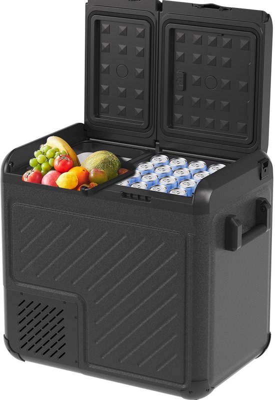 Auronic Elektrische Koelbox - Compressor - Twee Zones - 12V 230 Volt - Auto - 55L - Zwart/Grijs van Auronic