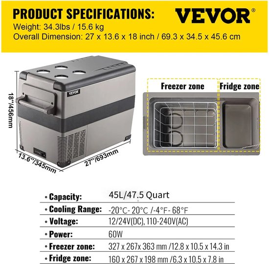 Auto - Koelbox - 45L - Mini - Auto - Koelkast - Draagbare - Luxe - Koelkast - Vriezer - AC - Koeler - Buiten - Caravan - Camping - Vakantie - Roadtrip van Quube