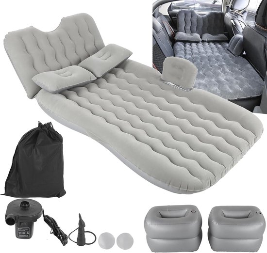 Auto Luchtbed - Auto Matras - Opblaasbaar - Incl. Kussens - Ideaal voor Camping - Auto opblaasbaar bed - Achterbank bed - Reizen - Camping - Auto slaapmatras - Grijs van Merkloos