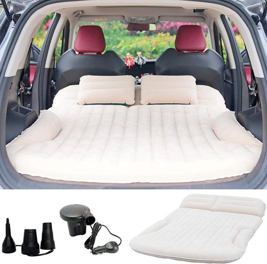 Auto Luchtbed - Kampeer Matras - Reizen Comfort - Verstevigd Dubbelzijdig - 195x126x14cm - Beige en Koffie
