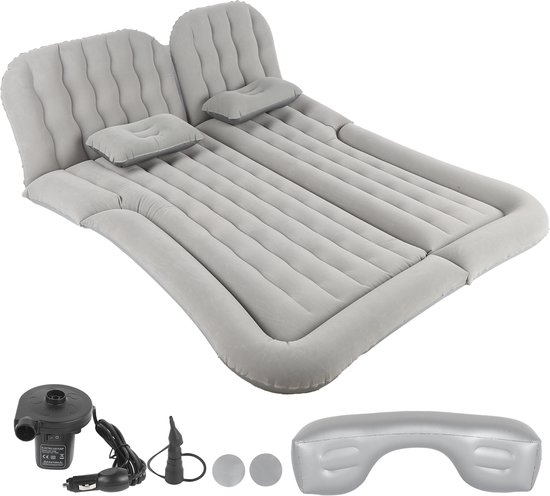 Auto luchtbed - multifunctioneel - achterbank - 2 persoons - opblaasbaar bed - luchtmatras - reizen - vakantie - kamperen - bed - matras - 12V - Grijs - 250 kg draagvermogen