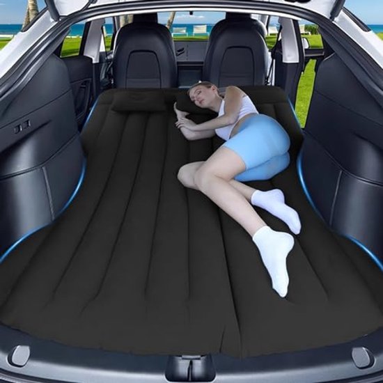 Auto Luchtmatras 195 x 130 cm voor SUV, Opblaasbaar Matras voor Kofferbak en Achterbank, Luchtbed met 4 Kamers voor Camping en Reizen, Zwart van Merkloos