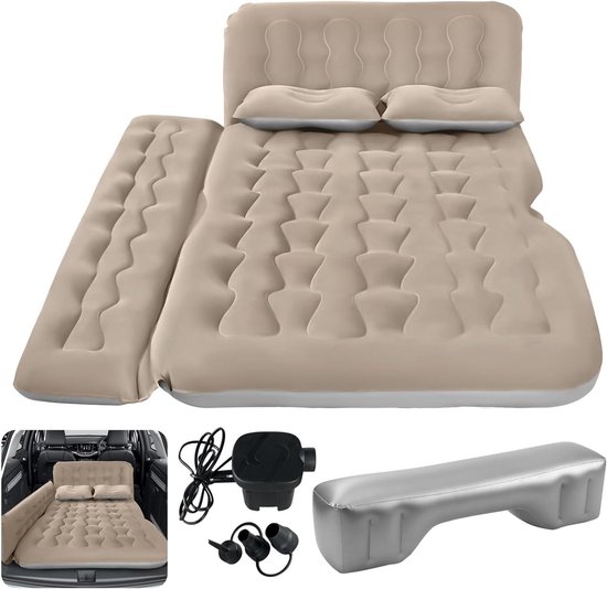 Auto Luchtmatras - Kampeerbed Achterbank - Comfortabel Reizen - Draagbaar en Opvouwbaar - Super Single - Grijs