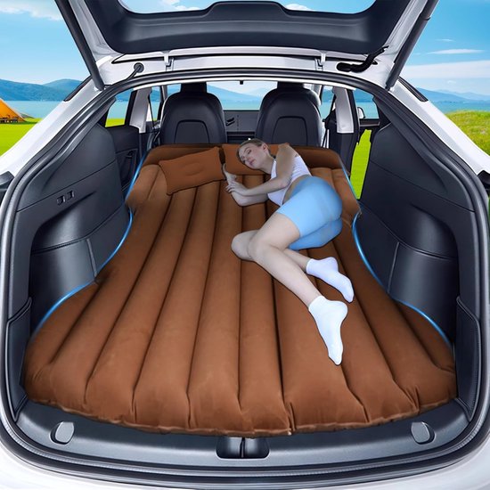 Auto luchtmatras - Kampeerbed Opblaasbaar - Comfortabel slapen - 4 aparte luchtkamers - 195 x 130 x 15 cm - Bruin