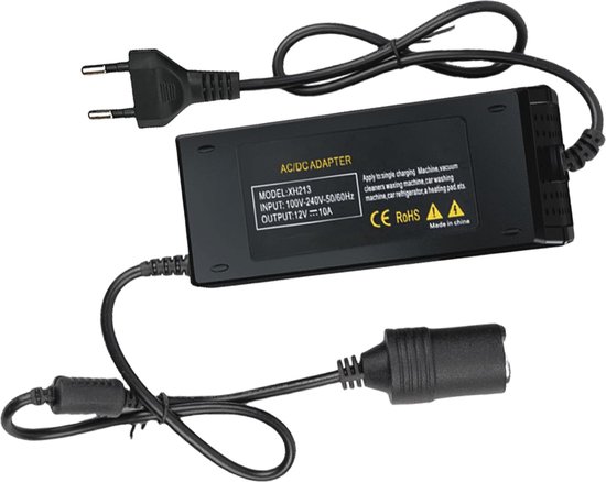 Auto Netadapter 220V naar 12V 10A - Spanningsomvormer voor Koelbox en Bandenpomp van Merkloos
