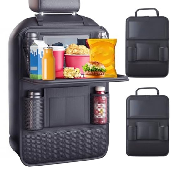 Auto-organizer, grote rugleuningbescherming voor kinderen, multifunctionele waterdichte achterbankorganizer met klaptafel, tablet/telefoonopslag en 9 vakken, 42 cm × 61 cm (2 stuks)