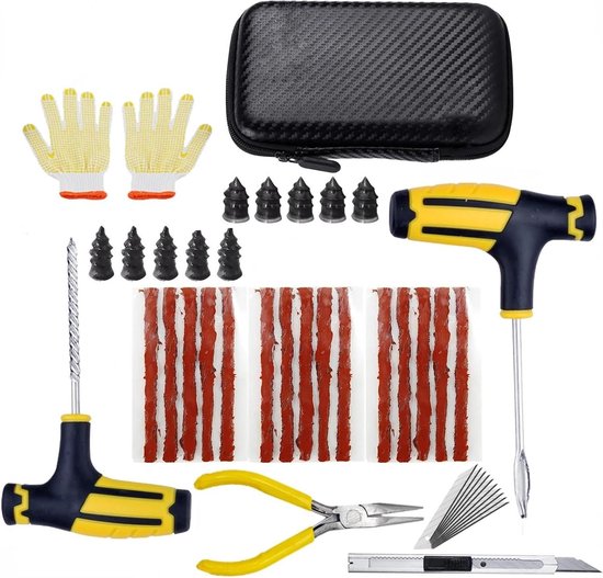 Autoband reparatieset - Lekplug gereedschap - Band repareren - Noodgeval oplossing - 23 Delig - One Color