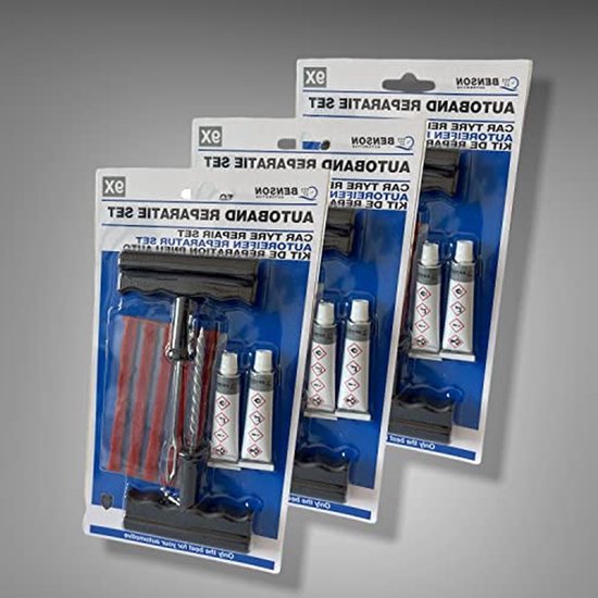 Autobanden Reparatie Set - Noodreparatie Kit - Bandreparatie Onderweg - 8-Delig - 3 Stuks - null