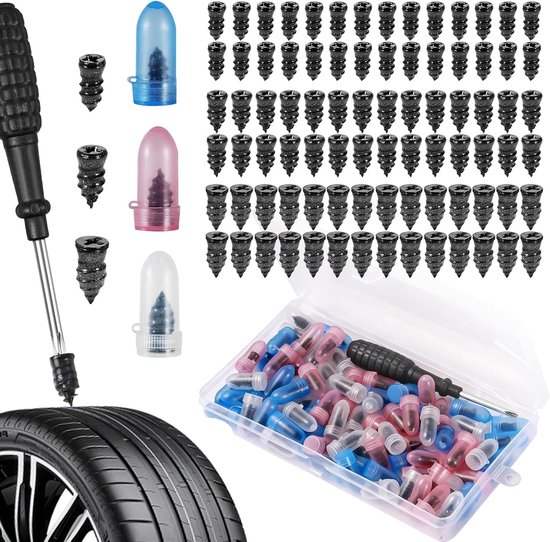 Autobanden reparatieset - Bandenset lekke band - Noodreparatie onderweg - 85 delig compleet - 19 x 10 x 2.5 cm van Merkloos