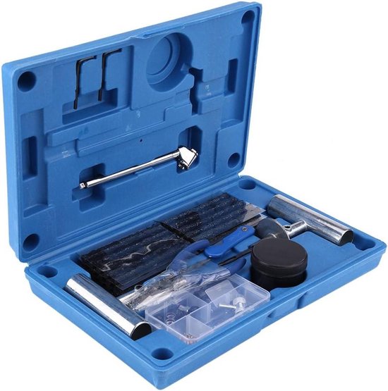 Autobanden reparatieset - Vervangende bandengereedschap - Lekke banden repareren - 67-delige set - 35 x 22 x 7 cm - Zilver