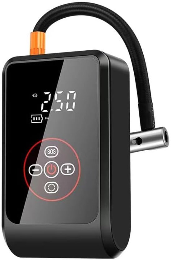 Autobandenpomp- Draagbaar- (150 PSI)- 4 Opblaasmodi- Automatische Uitschakeling- Powerbank-functie- LED-display- SOS-noodverlichting- Geschikt voor Auto's, Fietsen, Motorfietsen, Sportballen, Enz- Zwart