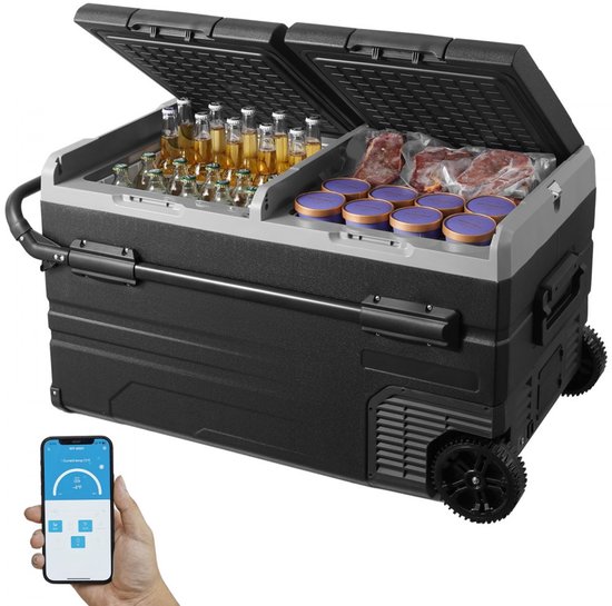 Autokoelkast - Draagbare compressorkoelbox/vriezer - Dubbele Zone 115L - Temperatuur -20°C tot 20°C - AC/DC 12/24V & 100-240V - Wielen en handvat - Voor kamperen en reizen van ECENCE