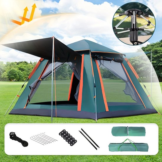 Automatische Familie Campingtent 4–6 Personen – Meerdere Kamers, Stalen Frame, All-Season Bescherming met Draagtas van Merkloos