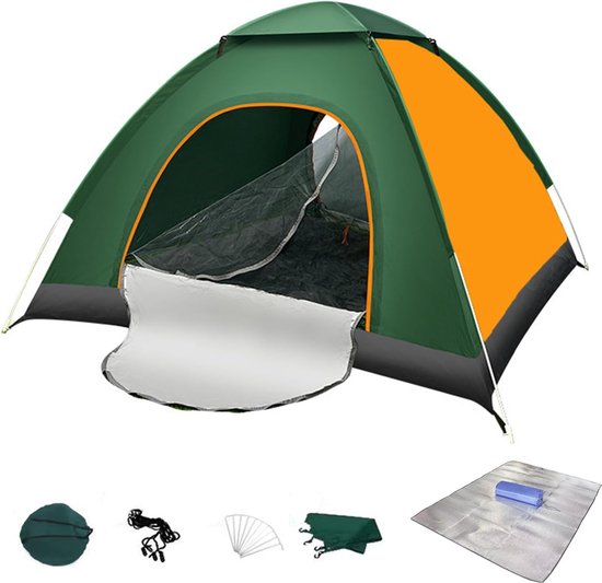 Automatische instant pop-up tent, 3-4 personen camping strandtent, waterdichte UV-bescherming 50+ zonwering Grote draagbare extra lichte pop-up tent met dubbele deur voor tuin, van Merkloos