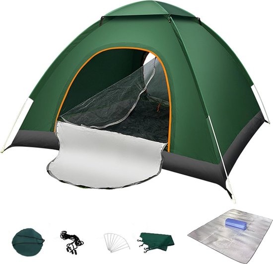 Automatische Instant Pop-up Tent, 3-4 Persoons Camping Strandtent, Waterdichte UV-bescherming 50+ Zonbescherming Grote Draagbare Extra Lichte Pop-up Tent met Dubbele Deur voor Tuin, , Picknick van Zomy.